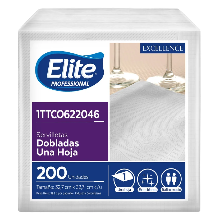SERVILLETA ELITE BLANCA DE LUJO 33X33 PAQ X 200 UNID